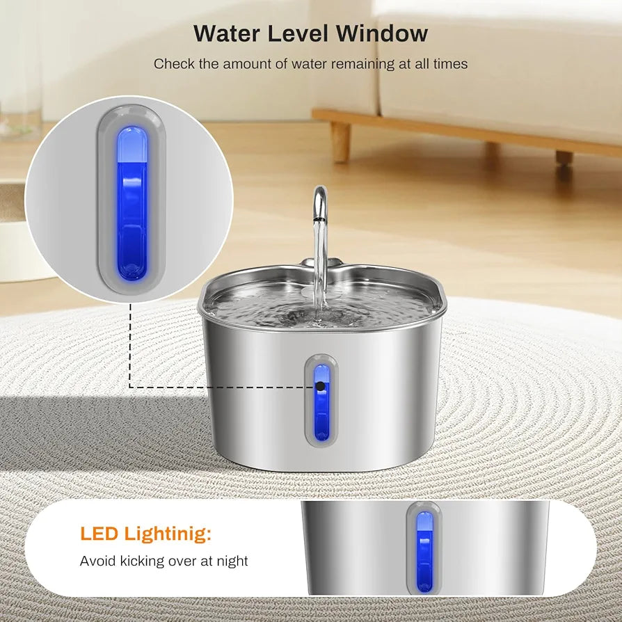 Stainless Steel Cat Water Fountain 2.2L